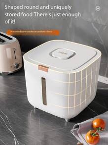 1pc Premium Luxury Rice Storage Container, High Capacity With Lid & Sealed Ring, Pressure Dispenser Design, Includes 160ml Measuring Cup & Anti-Insect Compartment, One-Touch Rice Dispensing, Ideal For Grains, Flour, Pet Food Storage In Kitchen
