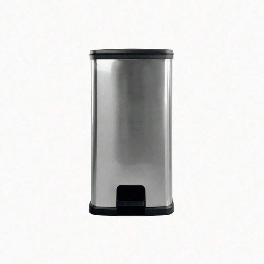 13.2 Gallon Trash Can, Plastic Rectangular Stepped Kitchen Trash Can, Silver