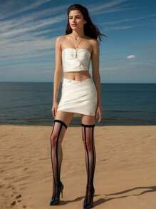 1 Pair Retro Thin Striped Pantyhose, Sheer Wide Vertical Stripe Tights, Slimming European Style Sexy