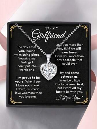 1 件迷人浪漫心形吊坠项链，简约优雅的项链，配有文字卡和精美的礼盒包装，适合日常和约会佩戴，是送给女朋友情人节、妈妈、母亲、母亲节、礼物的最佳情人节礼物