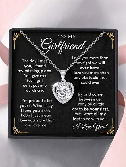 1pc Charming Romantic Heart-Shaped Pendant Necklace, Simple And Elegant Necklace, With Text Card And Exquisite Gift Box Packaging, Suitable For Daily And Dating Wear, The Best Valentine's Day Gift For Girlfriend Valentines,Mom,Mother,Mother's Day,Gift