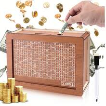 1pc $2000- $10000 Money Box With Counter Wooden Crafts Ornament Wooden Savings Bank Can Change Can(Sending Jihaobi) - màu nâu - Xem 13