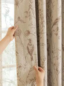 1pc Single-Sided Printed Blackout Curtain With Black Coating, Variety Of Floral Patterns, Pole Pocket Design For Easy Installation, Suitable For Living Room, Balcony, Bedroom, Office, Photography Studio, Lightweight But Effective Blackout