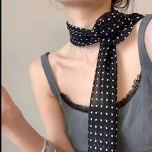 Elegante bufanda larga de satén con diseño de rosa, suave, de color puro, pañuelo de chiffon, cuello, pañuelo de chiffon - Negro - Ver 2