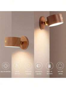Lâmpada De Parede Com 3 Modos Sem fio Com Imã Luz de Leitura LED Moderna Luminaria de Dimmer Alimentada por USB Recarreg - Castanho - Visão 5