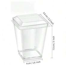 50pcs Minimalist Square Dessert Cups With Lids, Reusable Dessert Cups For Ice Cream, Fruit Pudding, Desserts, Smoothies - Clear - View 2