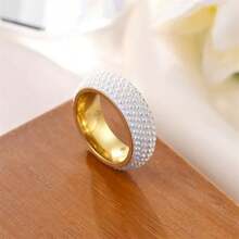 1 Stück Mode 5-Reihen geschwungener Perlen Keramik Edelstahl Ring, vielseitig für Paar im Alltag & Festivalmode, Geschenkring