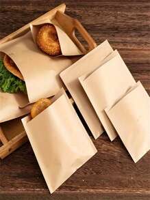 100pcs Thickened Paper Bags, Grease-Proof, Suitable For Snacks, Sandwiches, Hamburgers, Cookies, Pastries - Unbleached, No Closure, Easy-Grip Thin Film Grease-Proof, Suitable For Baking Cookies, Snacks, Sandwiches, Popcorn And Small Gifts, Food Storage Bags, Packaging Bags