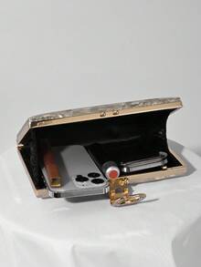 Women Gold Stone Texture Box Clutch Bag, Evening Bag For Wedding, Banquet, Formal Party, Prom - Gold - View 2