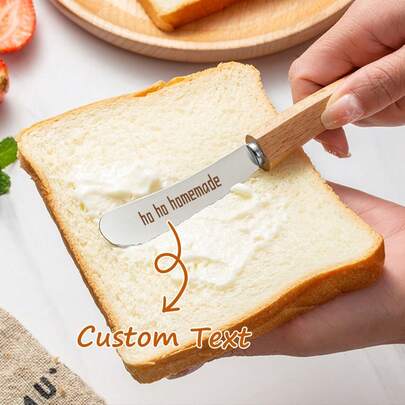 Personalizowana łopatka do masła ze stali nierdzewnej | Nóż do dżemu śniadaniowego + nóż do dekoracji wypieków | Naturalny drewniany uchwyt antypoślizgowy | Bardzo atrakcyjny prezent kuchenny dla matek, szefów kuchni i miłośników jedzenia
