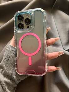 Ice Chime Minimalist Gradient Blue And Pink Phone Case, Compatible With Apple 16 Pro Max, 15 New, 14, 13, Full Body Protection, Magnetic Adsorption, Transparent Waterproof Shockproof Anti-Fall Scratch Resistant - Pink - View 4