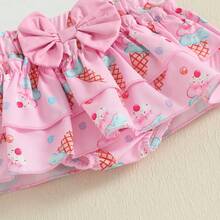 Half Way To One Newborn Baby Girls Birthday Outfits Letter Print Romper Bodysuit Top + Strawberry/Ice Cream/Orange/Watermelon Print Shorts + Bow Headband 3Pcs Clothes Set - 粉色 - 查看 10