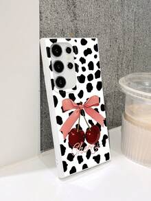 Funda de teléfono con lazo de cereza, funda de teléfono gráfica con estampado de vaca blanca, funda de teléfono con patrón de frutas y animales, compatible con fundas para iPhone e 13, 15, 16 Pro Max, 16, 14, 15, 16 Plus y fundas para Galaxy - Multicolor - Ver 5