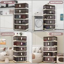 5/3/1-Layer Multifunctional Folding Storage Cabinet With Large Storage Capacity - Bottom Movable Pulley - Thickened Material Saves Storage Space - Easy And Worry Free Installation, Suitable For Clothes, Bedding, Kitchen Utensils, Shoes, Bags, Books