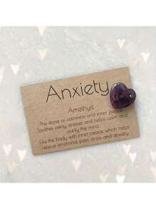 1 pierre de soulagement de l'anxiété en forme de cœur en améthyste - câlin de poche inspirant avec des messages apaisants, parfait pour la famille, les amis et les collègues - parfait pour les anniversaires, les remerciements et les petits cadeils d'entreprise (sans carte)