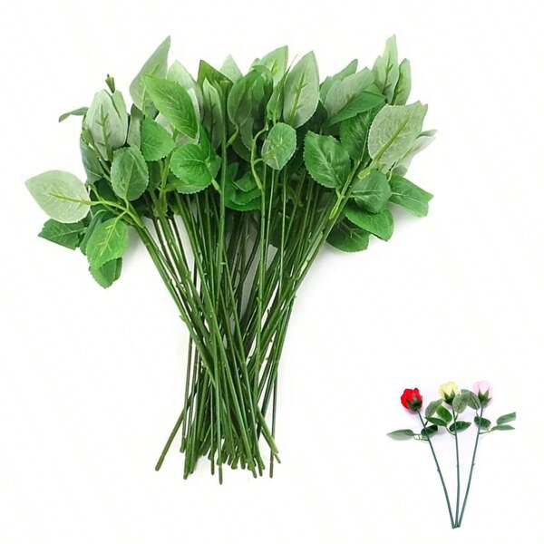25 pz/50 pz Gambi di rose artificiali per fiori fai-da-te, composizioni floreali, decorazioni per la casa, feste e vacanze