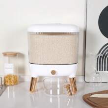 1 pezzo Dispenser di riso da 25 libbre, grande contenitore per grani con coperchio, cilindro dosatore, impermeabile, dispenser di cereali per uso domestico, per fagioli, mais, soluzione elegante per il bancone della cucina - Risparmia tempo e fatica con il dosaggio facile