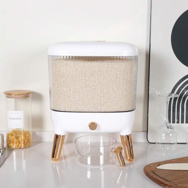 1 pezzo Dispenser di riso da 25 libbre, grande contenitore per grani con coperchio, cilindro dosatore, impermeabile, dispenser di cereali per uso domestico, per fagioli, mais, soluzione elegante per il bancone della cucina - Risparmia tempo e fatica con il dosaggio facile