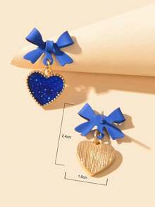 1 Pair Navy Blue Heart & Butterfly Dropped Oil Dangle Earrings - Royal Blue - View 2