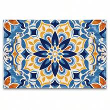 A Set Of 4/6pcs With Blue Patterns, Table Placemats, Made Of Machine Washable Polyester Fiber, This Rectangular Heat-Resistant Placemat Is Heat-Resistant, Stain Resistant, Waterproof, And Easy To Clean. It Is Suitable For Desktop Decoration, Holiday Party Decoration, And Desktop Protection, And Is Suitable For Both Home And Outdoor Use