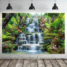 1pc, Fabric Garden Waterfall Background Mountain Rock Flowing Water Lake River Green Forest Trees Natural Background Home Wall Decoration Photography Studio Props