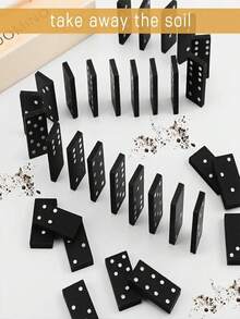 28pcs Wooden Dominoes Set - Push And Drop Board Game, Suitable For Outdoor Camping And Travel, Classic Black & White Dominoes With Storage Box, Outdoor Game | Classic Board Game | Durable Structure, Classic Board Game Travel Box, Black Wooden Dominoes Tabletop Game Toy, Camping Accessory, For Interactive Games, Family Gathering And Party Entertainment Game, Game - Multicolor - View 5