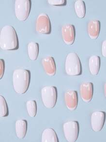 24Pcs Y2K Short Oval Heart Nails Design French Tip Press On Nails Set ,Perfect Fit Acrylic Fake Nails, Contain 1pc Jelly Glue And 1pc Nail File, Suitable For Women And Girls'daily Work, Study And Parties Use