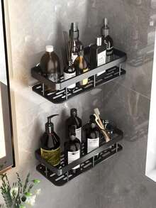 2pcs Bathroom Wall Mounted Storage Racks, No-Drill, Suitable For Bathroom, Vanity, Kitchen Bathroom Accessories - Multicolor - View 14