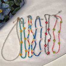 1pc Summer Floral Beaded Pearl Necklace, Delicate Jewelry Design Necklace, Women Choker Necklace