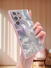 1pc High-End Bright Gradient Texturized Pattern Matte Frosted Anti-Drop Mobile Phone Case Compatible With Apple/Redmi/Infinix/Vivo - Pink - View 8