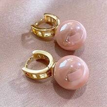1pair Fashionable Pink Bead Rhinestone Decor Hoop Earrings For Women For Party - Màu Hồng baby - Xem 4