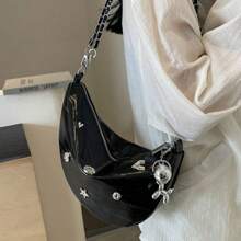 Summer New Model Dumpling Bag Simple Fashion Shoulder Bag Diagonal Shoulder Bag Diamond Moon Bag Glittering Silver Wandering Bag Handbag Dinner Party Bag Metal Handbag Shoulder Bag Suitable For Wedding Party Gift Pendant