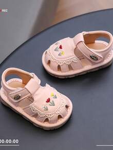1 par de zapatos blandos y chillones para bebé, sandalias de pre-caminante antideslizantes con diseño de dibujos animados lindos - Rosa - Ver 5