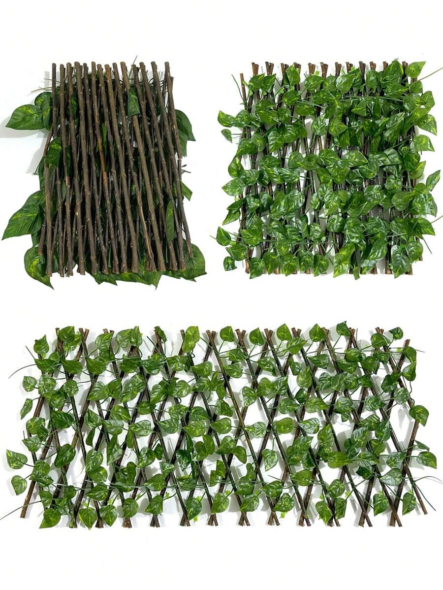 1pc Artificial Ivy Trellis Net, Fake Plant, Expandable Fence, Wooden Lattice, Garden Decor Vine, Faux Ivy Leaf Fence, Privacy Screen, Adjustable, For Room, Home, Wall, Birthday, Kitchen, Gift, Bedroom, Wedding, Living Room, Garden, Outdoor Decor - Green Radish Leaves - View 1