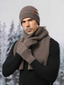 1-3 件/套男士冬季针织帽、围巾和触摸屏手套套装，厚保暖内衬，雪花图案，适合滑雪、旅行、骑自行车、驾驶、男士礼物、日常使用冬季配饰冬季服装