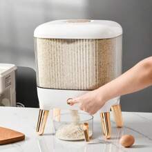 1 pezzo Dispenser di riso da 25 libbre, grande contenitore per grani con coperchio, cilindro dosatore, impermeabile, dispenser di cereali per uso domestico, per fagioli, mais, soluzione elegante per il bancone della cucina - Risparmia tempo e fatica con il dosaggio facile