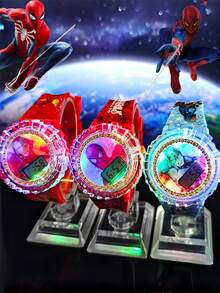 Marvel Fashionable Teenager Electronic Watch, Cartoon Wristwatch With Interesting Rotating Gyroscope Design, Luminous, Electronic Watch With Music, Spider-Man Cartoon Pattern Print Watch, Student Gift - Multicolor - View 2