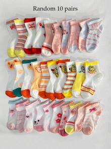 10 Pairs Random Kids Socks, Summer Thin Breathable Mesh Cartoon Short Socks, Boys Girls