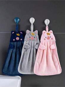 1pc Cute Pink Pig Design Hand Towel, Hanging Absorbent Cloth Rags Home & Bathroom Use Home Bathroom Decor Fall Decor Back To School - Nhiều màu - Xem 3