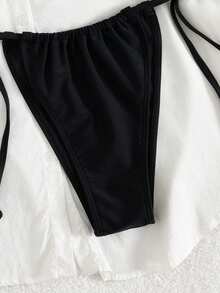 Women's Solid Color Halter Sexy Bikini Beach Vacation Two Pieces Swimwear Set, Spring/Summer - Black - View 4