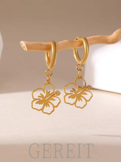 GEREIT 1 Paar modische 18k Edelstahl vergoldete Hibiskus Ohrringe, vielseitig tragbar für den Alltag für Frauen