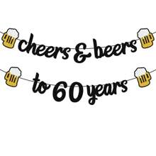 1 set Brindis por 18/20/30/40/50/60/70/80 años Banner con brillo negro para suministros y decoraciones de fiesta de cumpleaños o aniversario