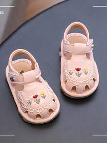 1 par de zapatos blandos y chillones para bebé, sandalias de pre-caminante antideslizantes con diseño de dibujos animados lindos - Rosa - Ver 4