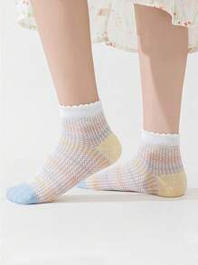 5 Pairs Of 1-16 Year Old Girls' Spring And Summer Mesh Socks, Short Socks, Comfortable, Breathable, Student Socks, Floral, Cute