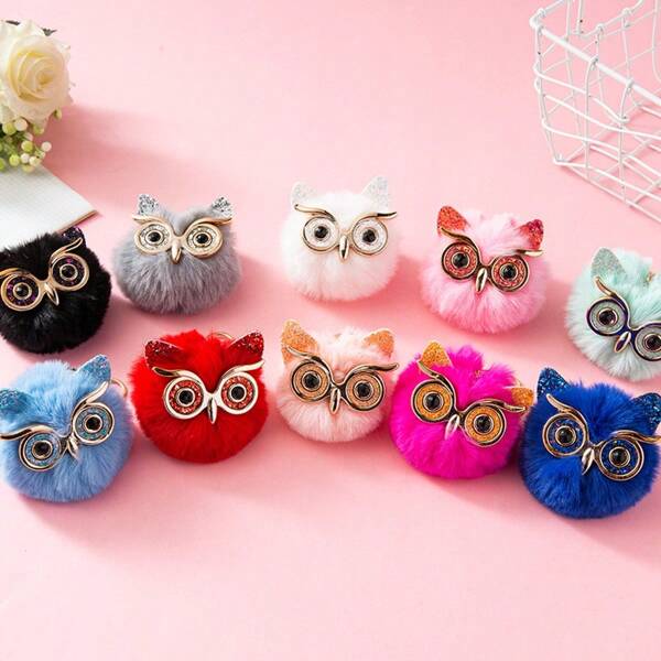 1pc/2pcs Cartoon Sequin Owl Imitation Rabbit Fur Ball Pendant For Women's Bags, Backpacks, Car Keychains, Small Gifts