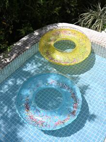 1pc Glitter Flower Inflatable Swimming Ring/Pool Float, Blue/Purple/Yellow, For Water Play And Pool Party