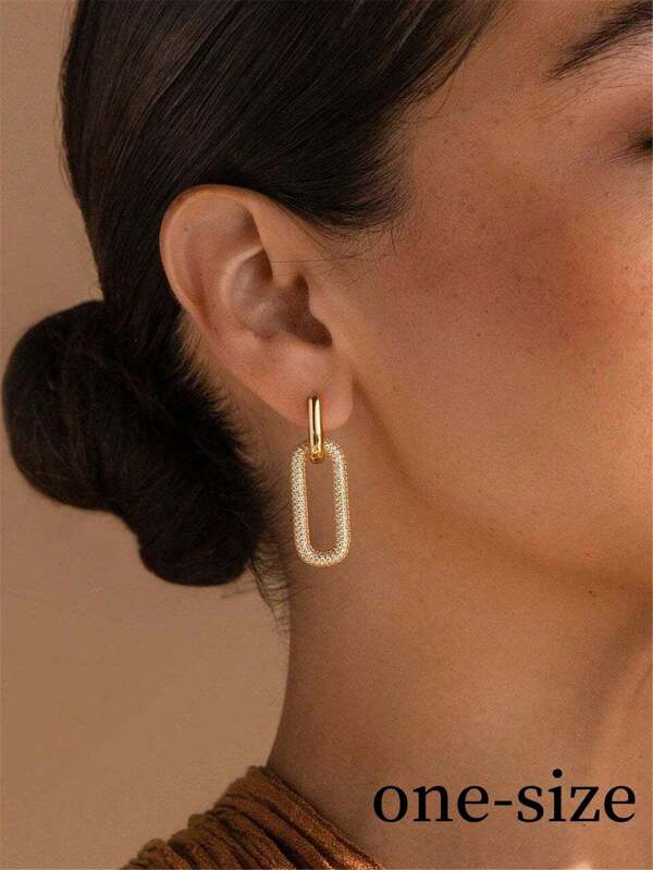 2 Stücke geometrische Doppelring Kupfer-Zirkonia Ohrringe, für Frauen Alltag, Date, Party, Geschenk