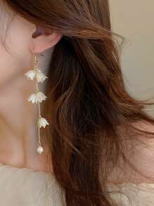 1 Pair Elegant Lily Flower Tasseled Drop Earrings, Floral Dangle Ear Hook