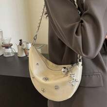 Summer New Model Dumpling Bag Simple Fashion Shoulder Bag Diagonal Shoulder Bag Diamond Moon Bag Glittering Silver Wandering Bag Handbag Dinner Party Bag Metal Handbag Shoulder Bag Suitable For Wedding Party Gift Pendant