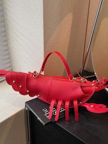 Nuevo bolso de mano con cremallera con diseño de forma de langosta, bolso cruzado versátil y único de material de PU, con correa de hombro desmontable, adecuado para compras, juegos de roles y regalos para vacaciones - Rojo - Ver 11